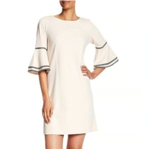 Sharagano Bell Sleeve Ivory Stretch Dress size 8 NWT
